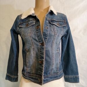 Vintage True Craft Blue Denim Jacket with White Sherpa Collar